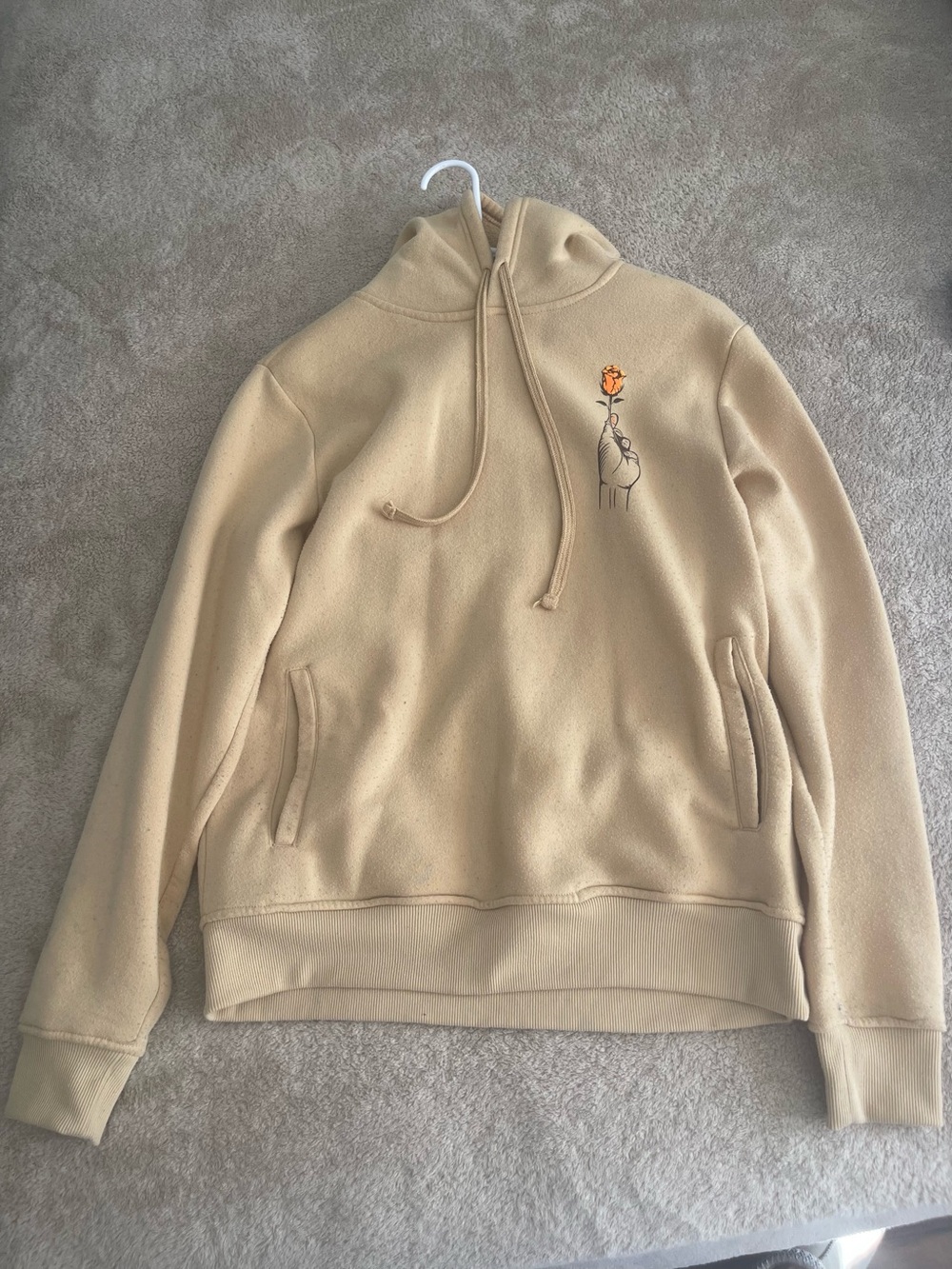 Women's Cream Cowl Neck Sweater with Rose Embroidery